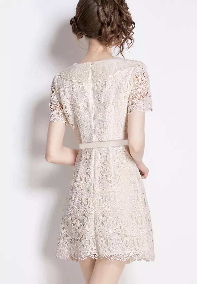 2024 New Style Elegant Full Lace White Retro Dress K071507