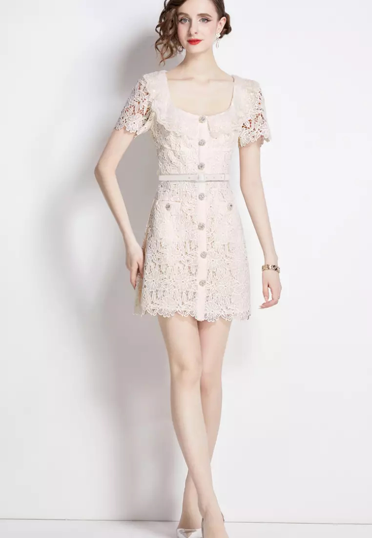 2024 New Style Elegant Full Lace White Retro Dress K071507