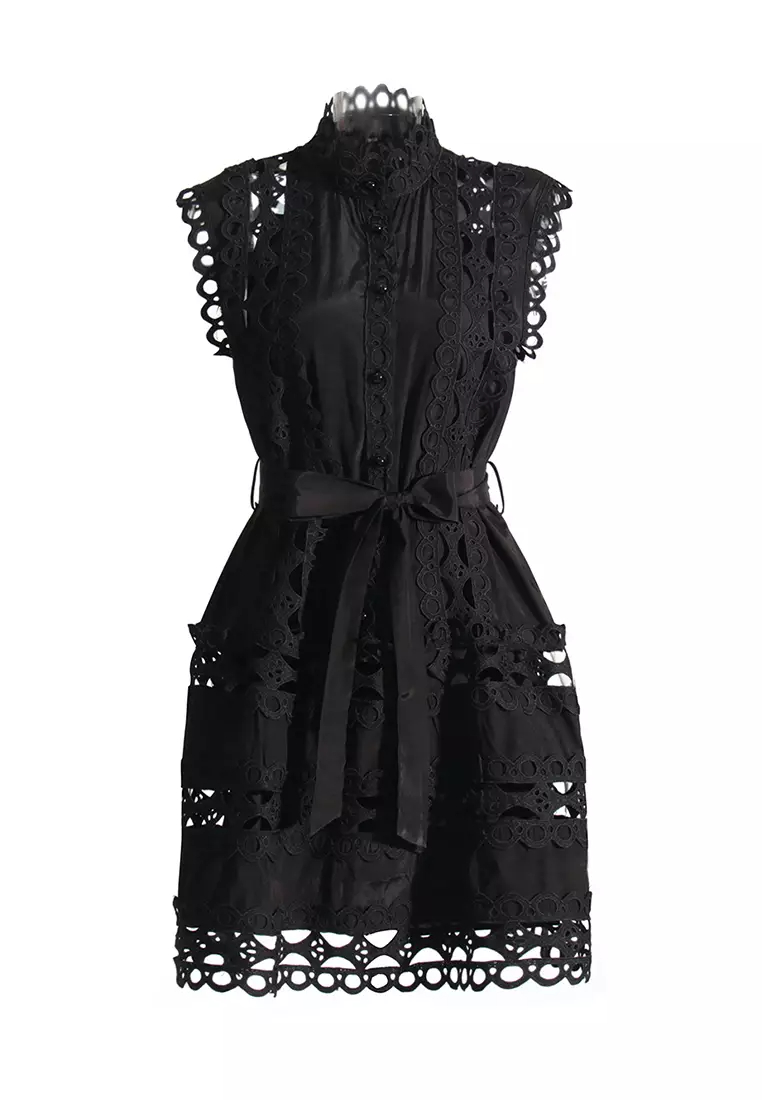2024 Summer Round Neck Sleeveless Lace Dress CA24032624BK