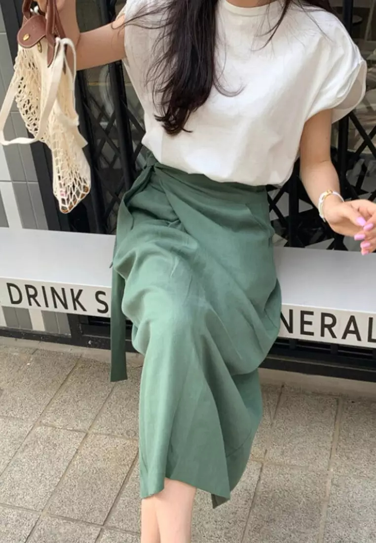 New loose short-sleeved T-shirt + strappy high-waist skirt suit CA24032539PI