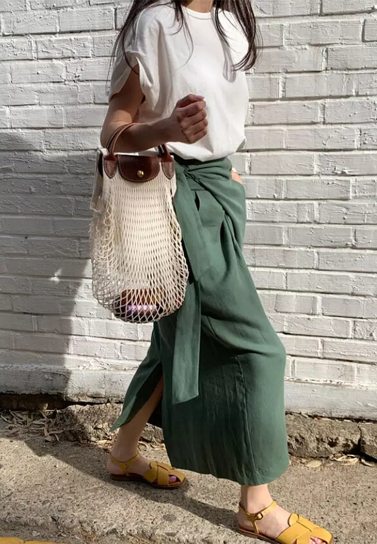 New loose short-sleeved T-shirt + strappy high-waist skirt suit CA24032539PI