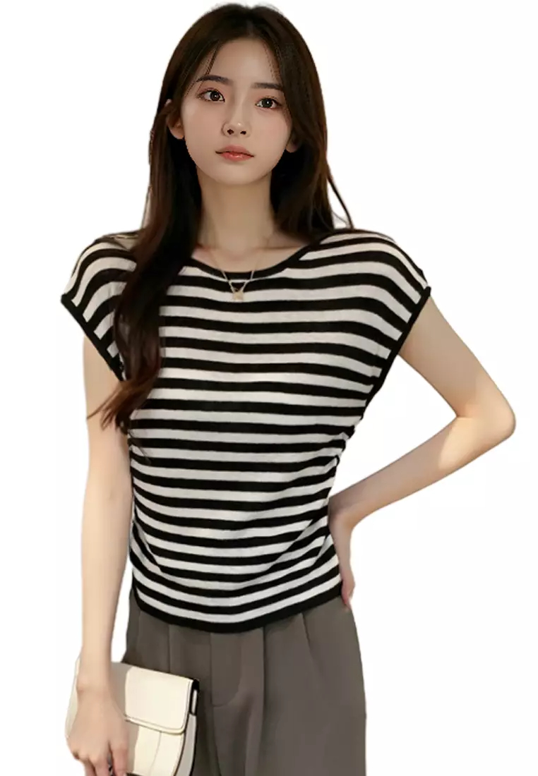 2024 Summer New Slim Fit Knitted Multi Color Top CA24061834BK