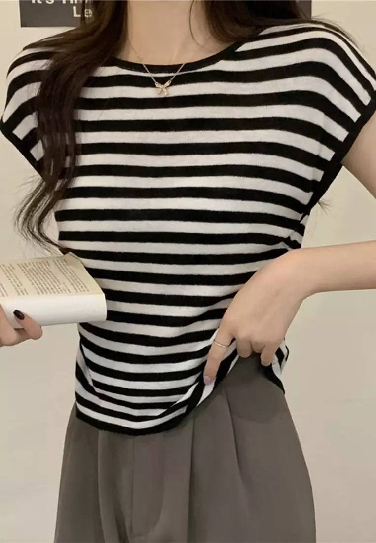 2024 Summer New Slim Fit Knitted Multi Color Top CA24061834BK