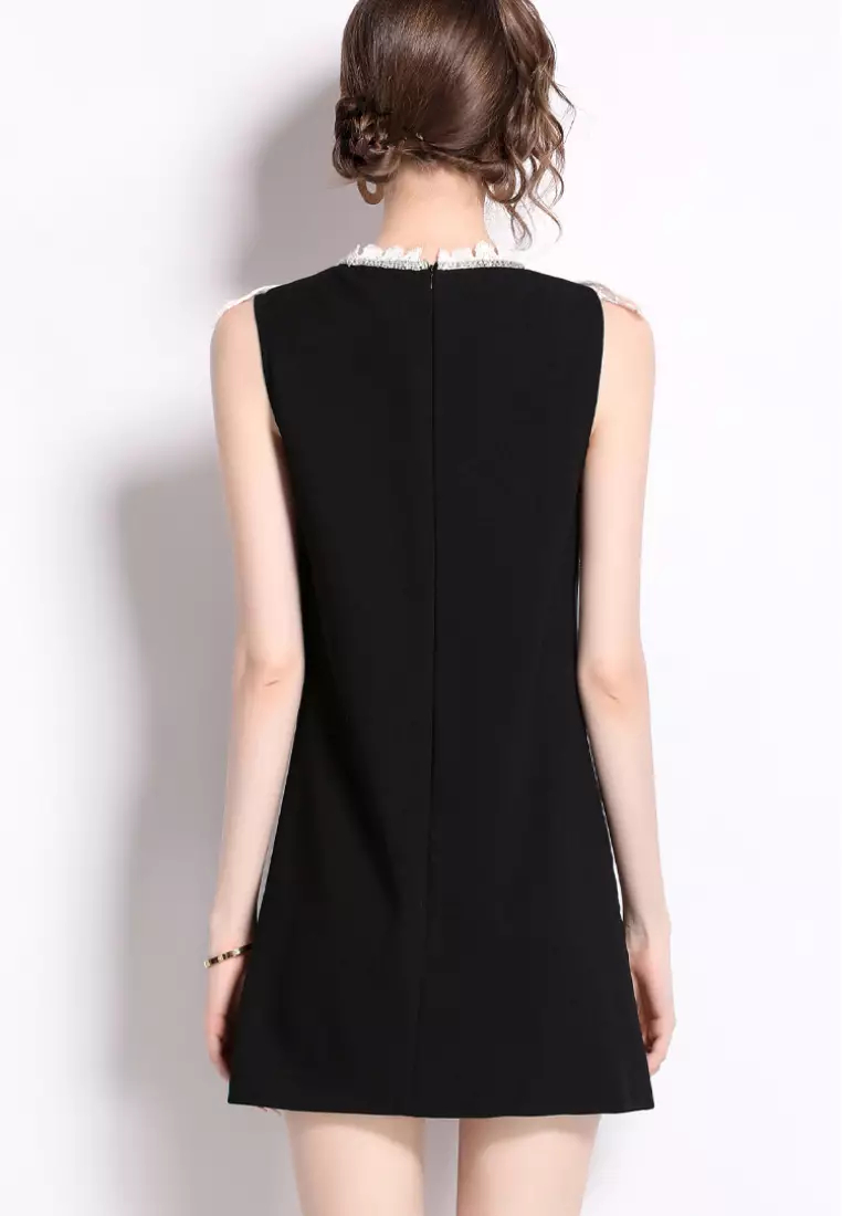 2024 New Style Temperament Black Lace Rhinestone Sleeveless Dress K071502