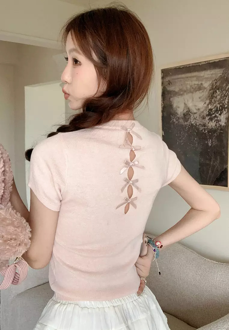 2024 Summer Slim Fit Knitwear Pure Desire Short sleeved Top CA24061833BL