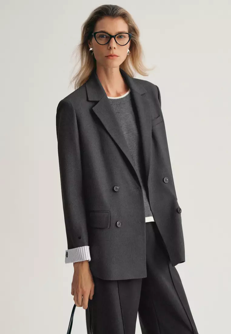 Fashion new double-breasted design gray suit jacket Blazers K100309