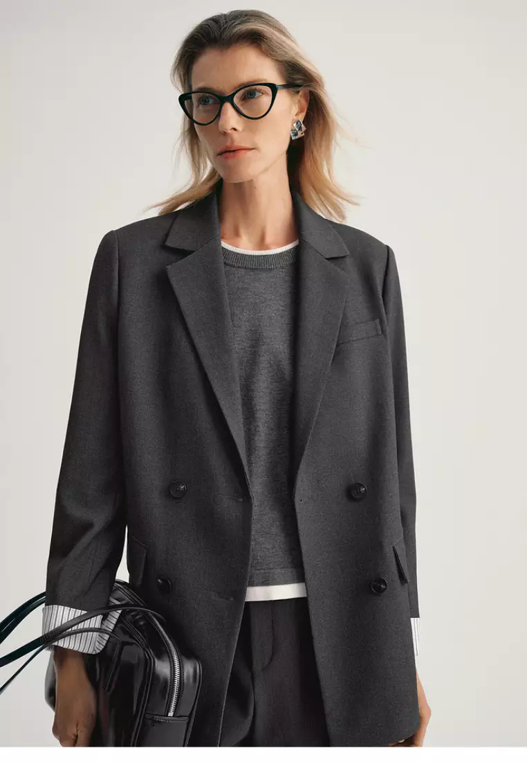 Fashion new double-breasted design gray suit jacket Blazers K100309