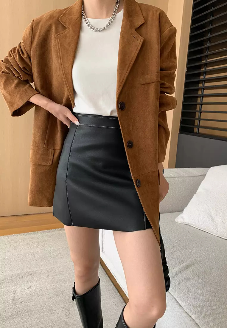 Fashion mid-century style imitation suede loose suit jacket Blazer K100310