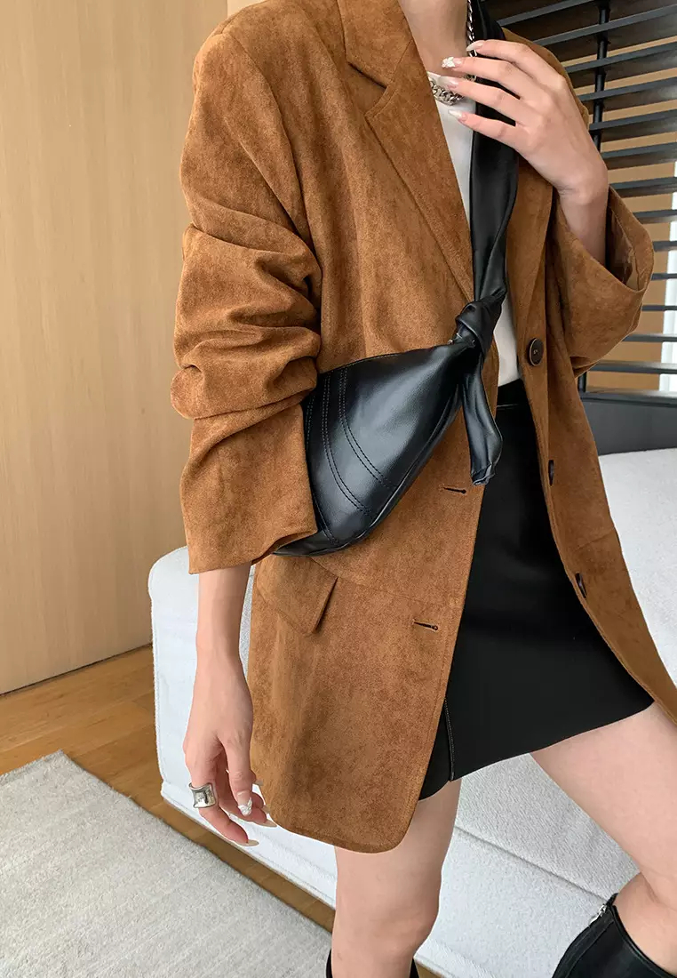 Fashion mid-century style imitation suede loose suit jacket Blazer K100310