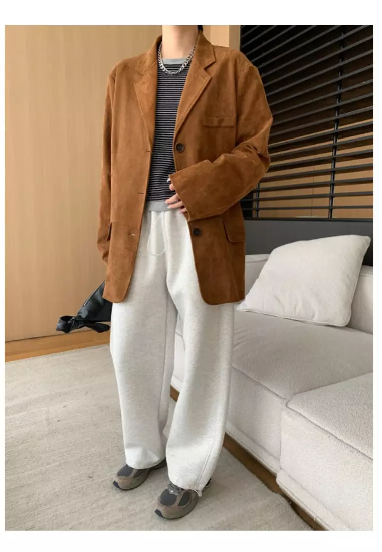 Fashion mid-century style imitation suede loose suit jacket Blazer K100310