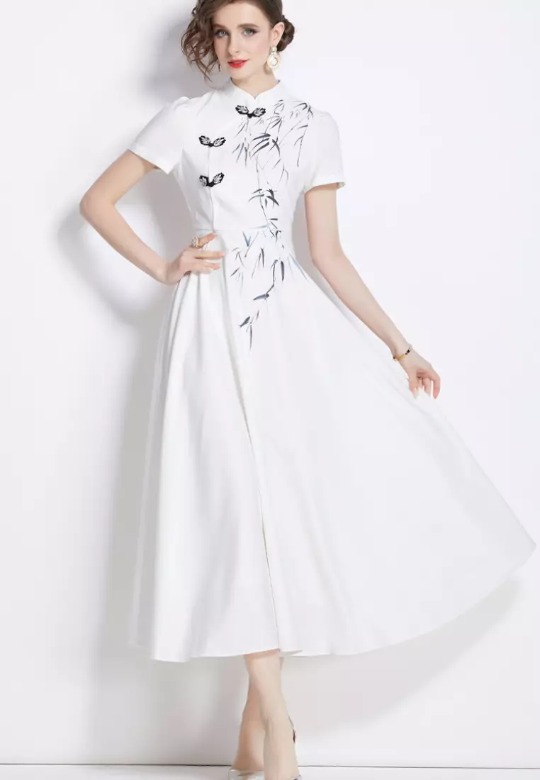 2024 new style retro white dress K071702