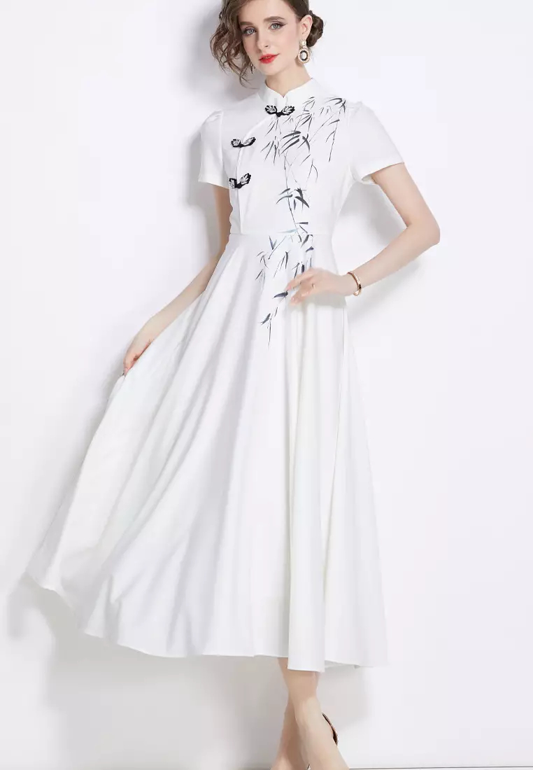 2024 new style retro white dress K071702