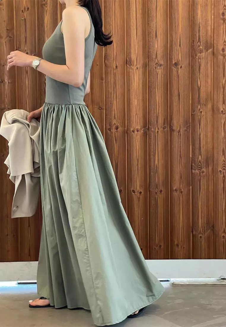 2024 Summer New Korean Round Neck Waistband Fashionable Spliced Sleeveless Dress CA24061123BL