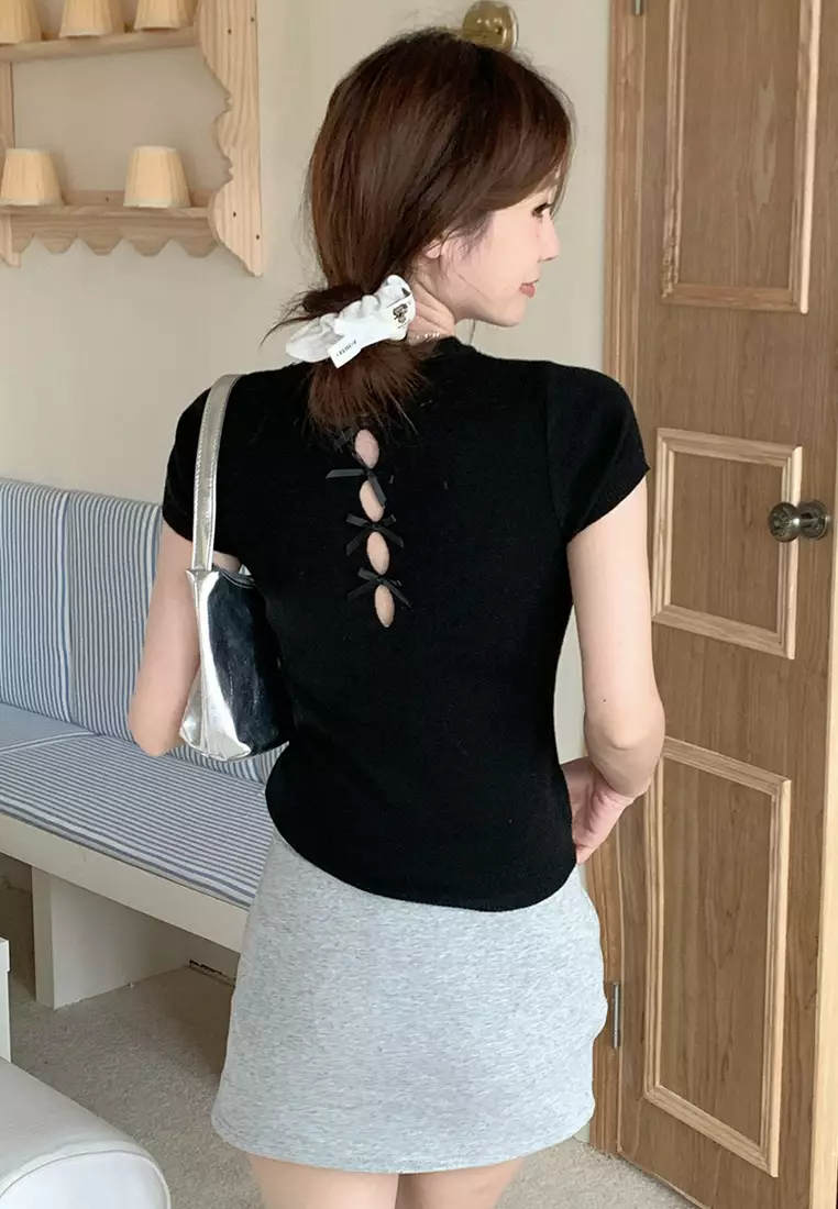 2024 Summer Slim Fit Knitwear Pure Desire Short sleeved Top CA24061833BL