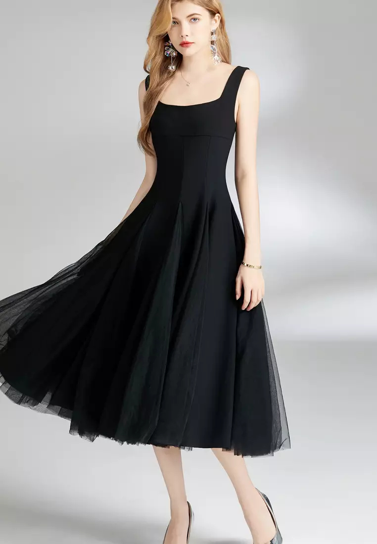 2024 new temperament vest mesh black dress K071509