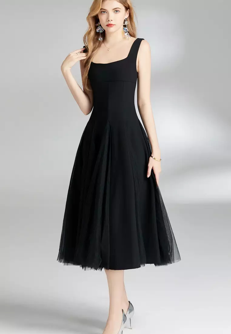 2024 new temperament vest mesh black dress K071509