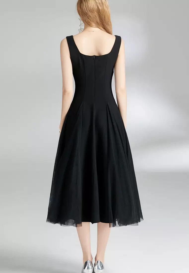 2024 new temperament vest mesh black dress K071509