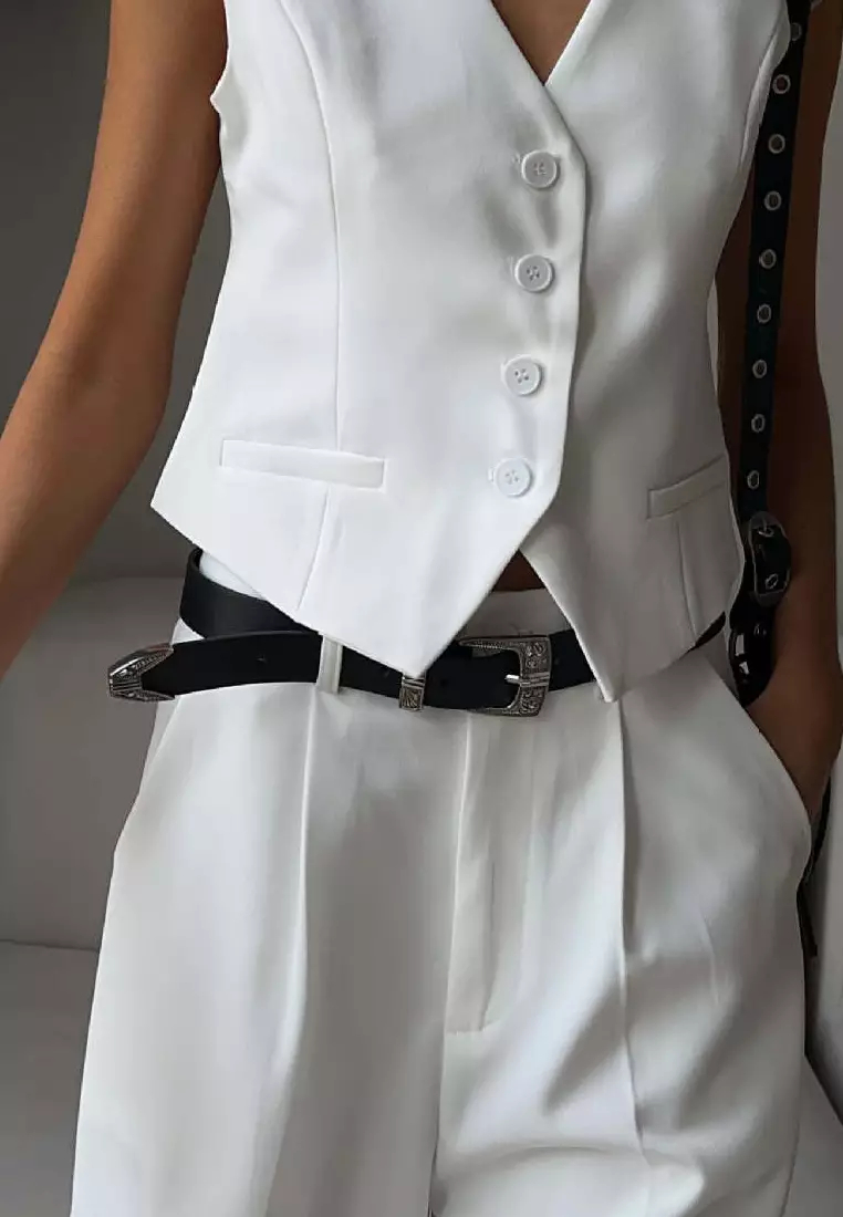 Summer retro fashion V-neck single-breasted vest + straight suit shorts suit K052701GY