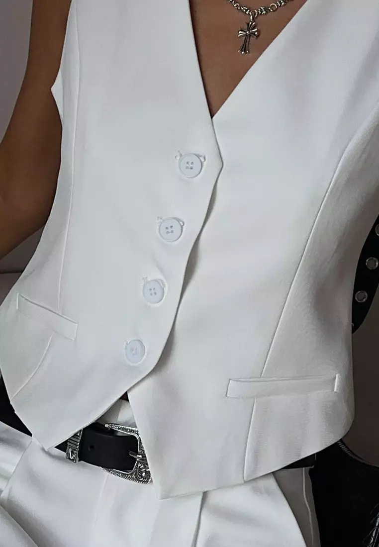 Summer retro fashion V-neck single-breasted vest + straight suit shorts suit K052701GY