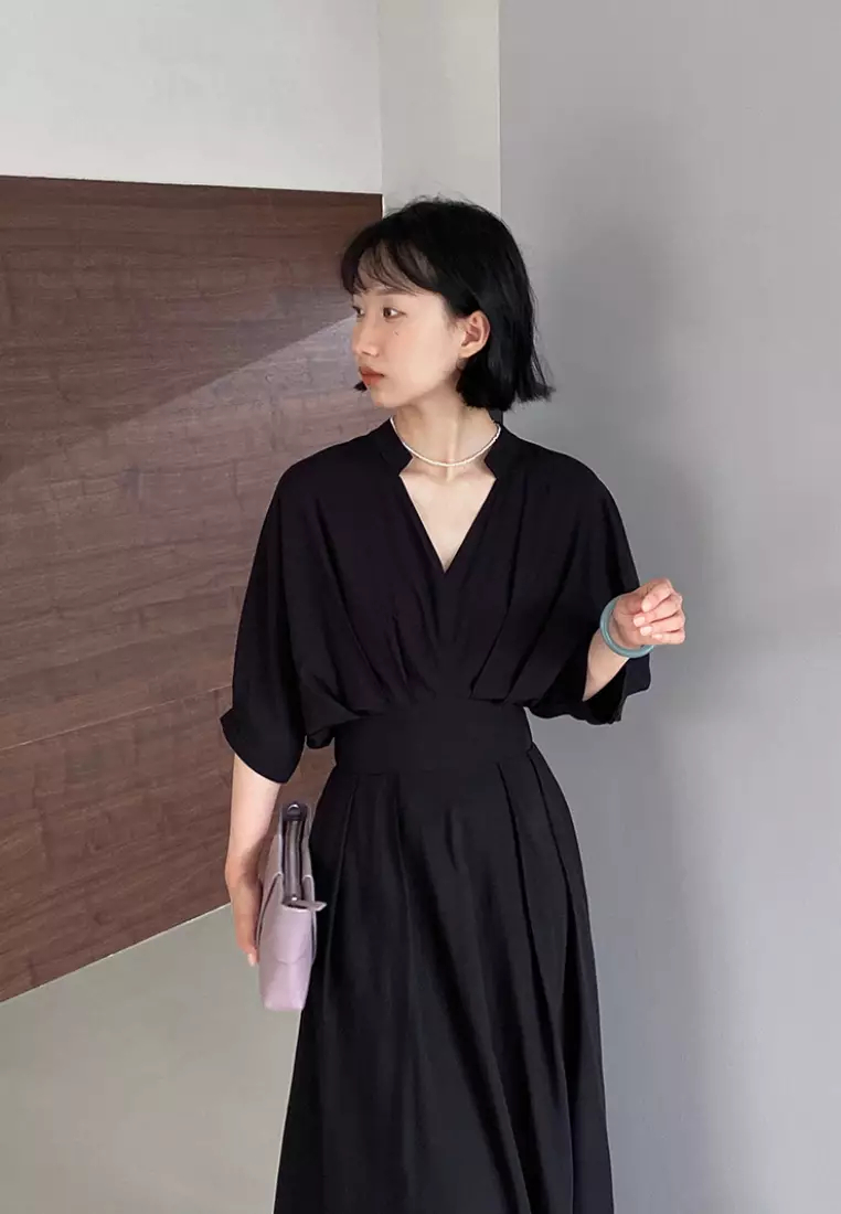 2024 new simple V-neck short-sleeved dress K070905BL