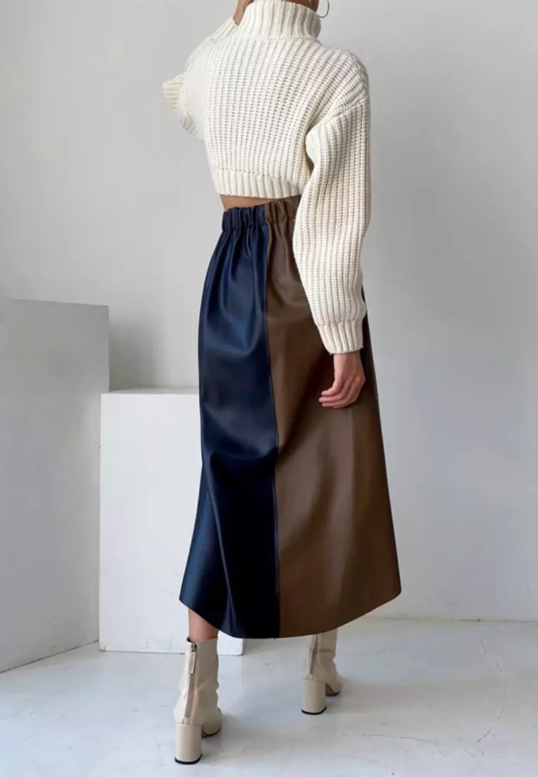 New retro style multi-color spliced ​​leather skirt K093004