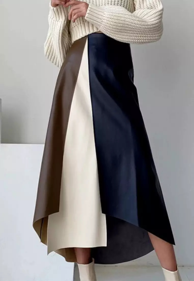 New retro style multi-color spliced ​​leather skirt K093004