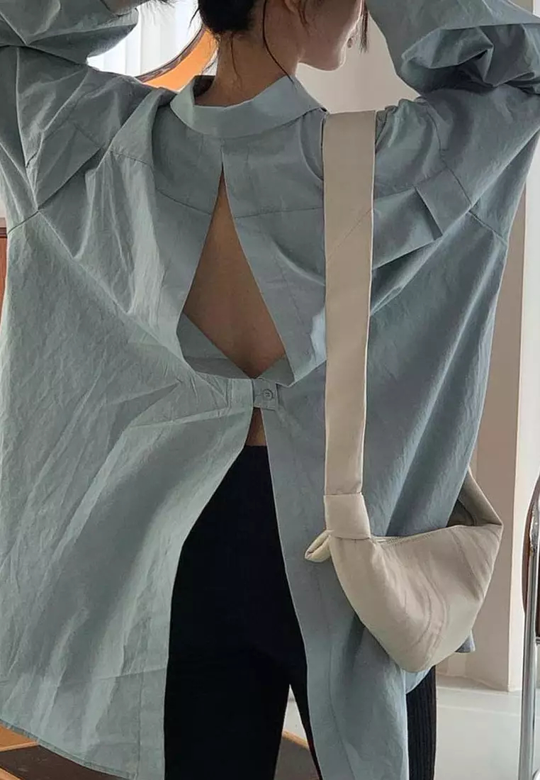  Brand new elegant back hollow long sleeve shirt top K092505-BE