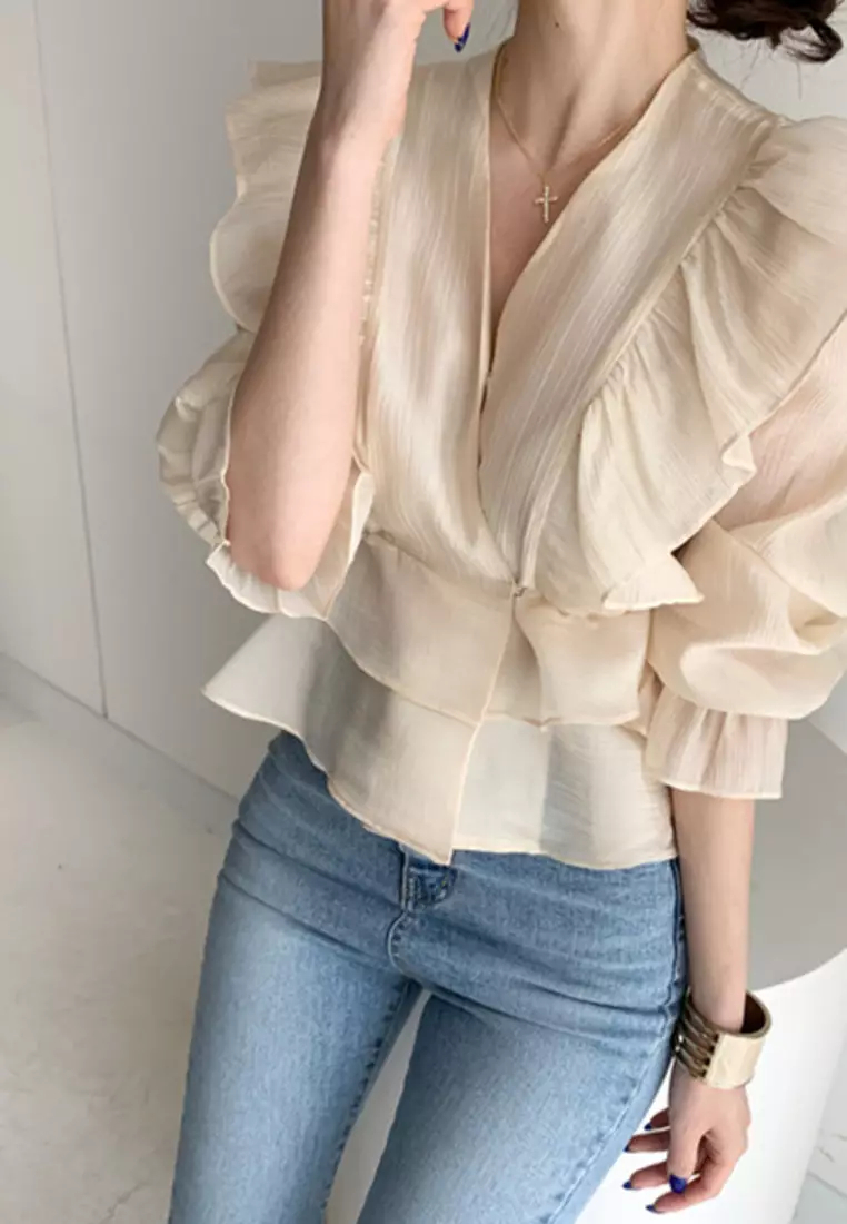 Brand new temperament lotus leaf collar shirt top K092602