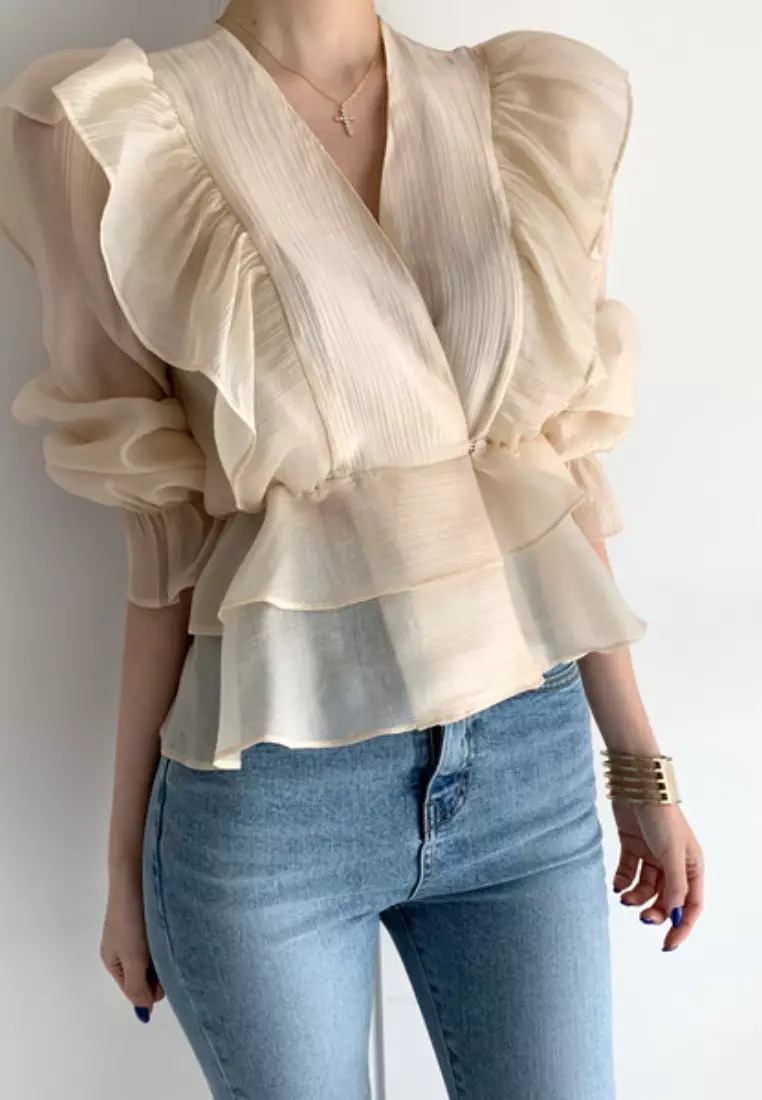 Brand new temperament lotus leaf collar shirt top K092602