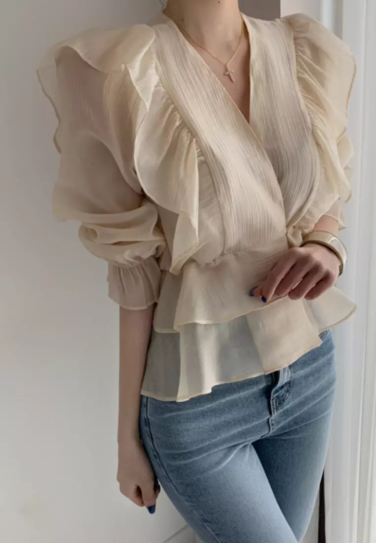 Brand new temperament lotus leaf collar shirt top K092602