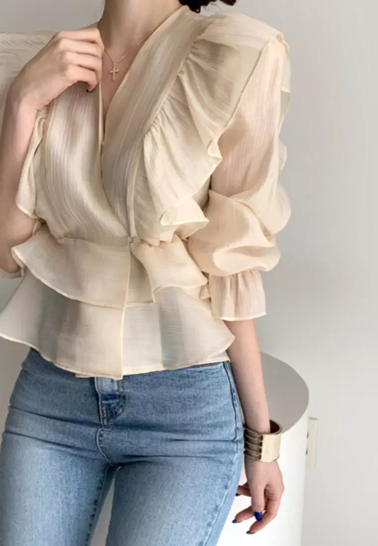 Brand new temperament lotus leaf collar shirt top K092602