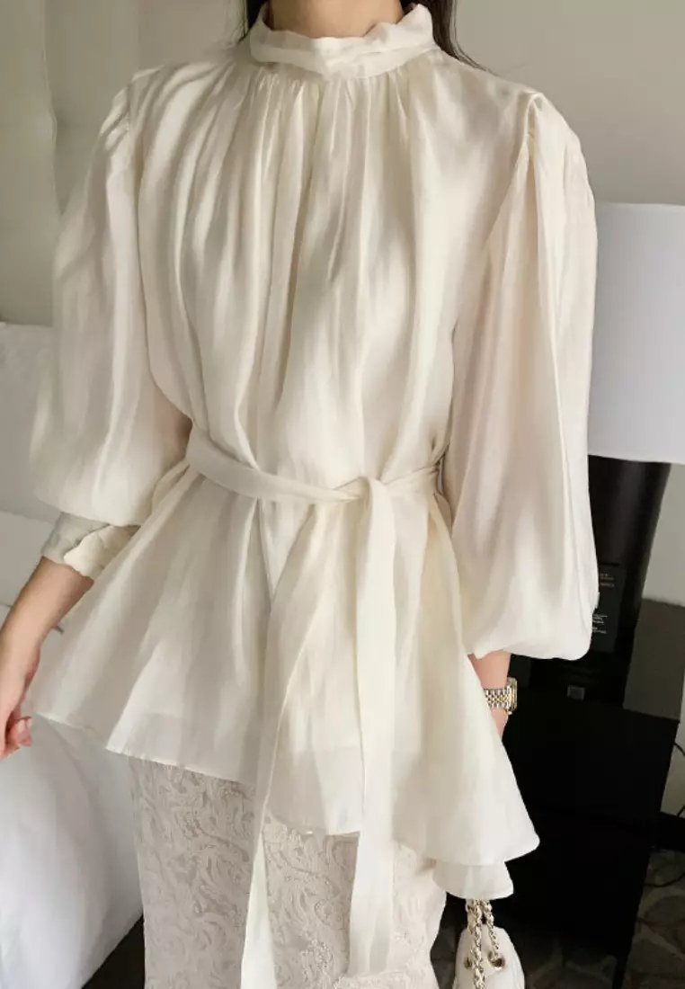 Brand new temperament lantern sleeve chiffon shirt top K092603-BK