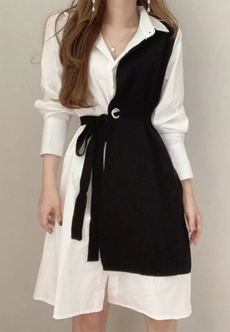 2024 new style spliced ​​long-sleeved shirt dress K092504-BW