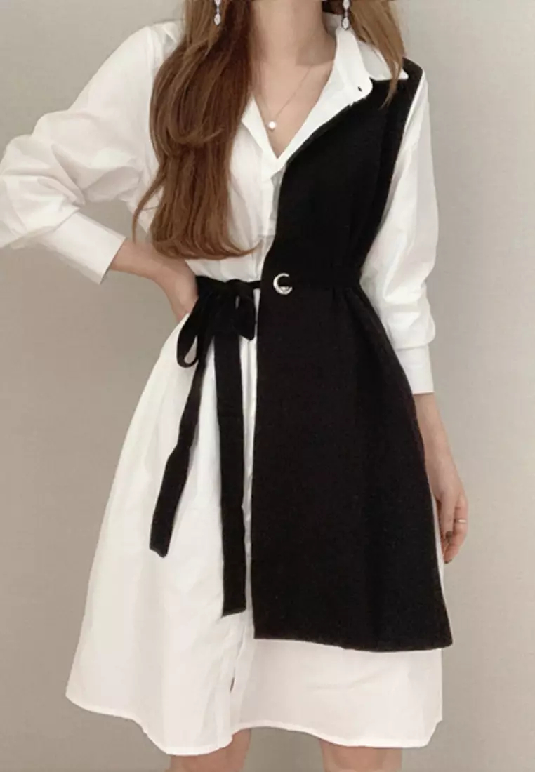 2024 new style spliced ​​long-sleeved shirt dress K092504-BW