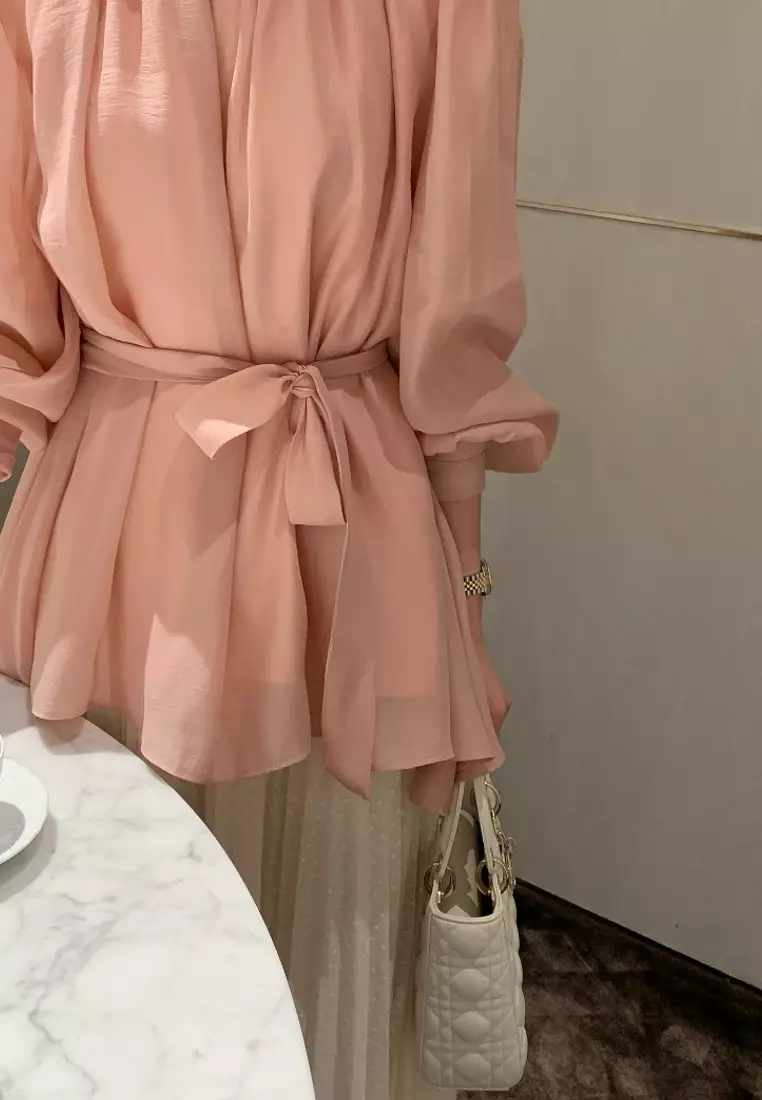 Brand new temperament lantern sleeve chiffon shirt top K092603-BK