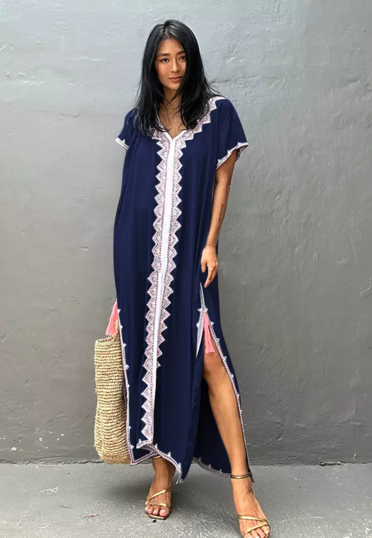 Fashionable new ethnic lace pattern dress K061706BK