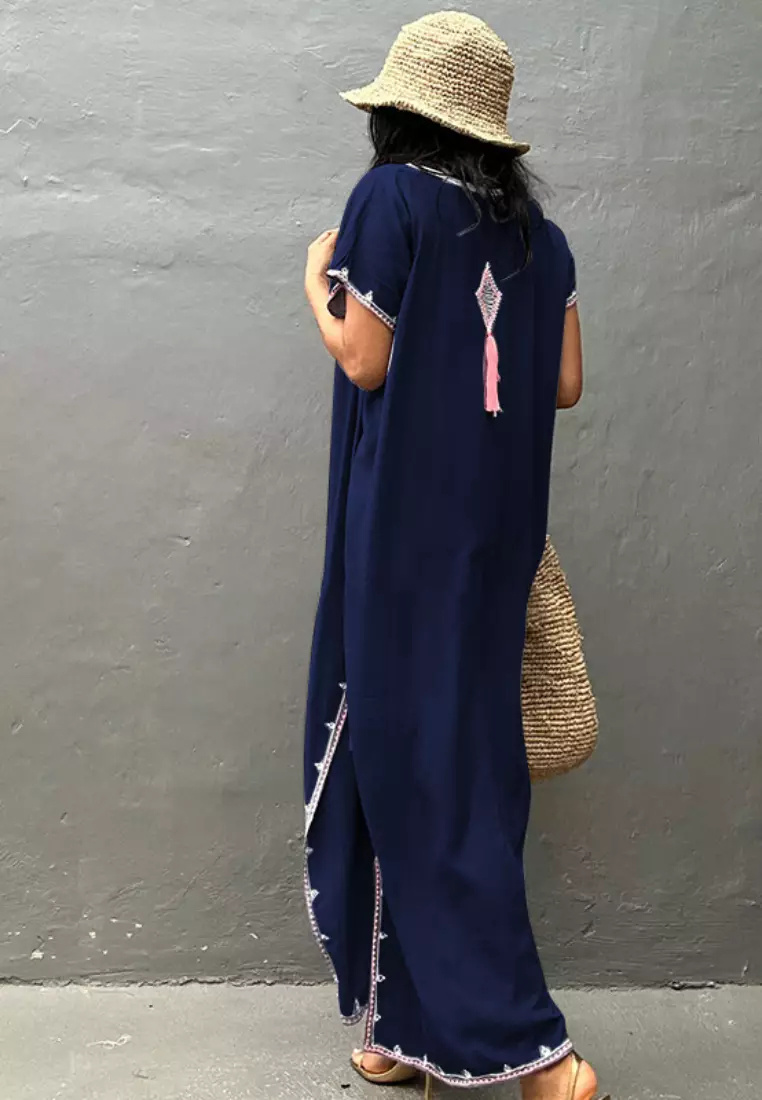 Fashionable new ethnic lace pattern dress K061706BK