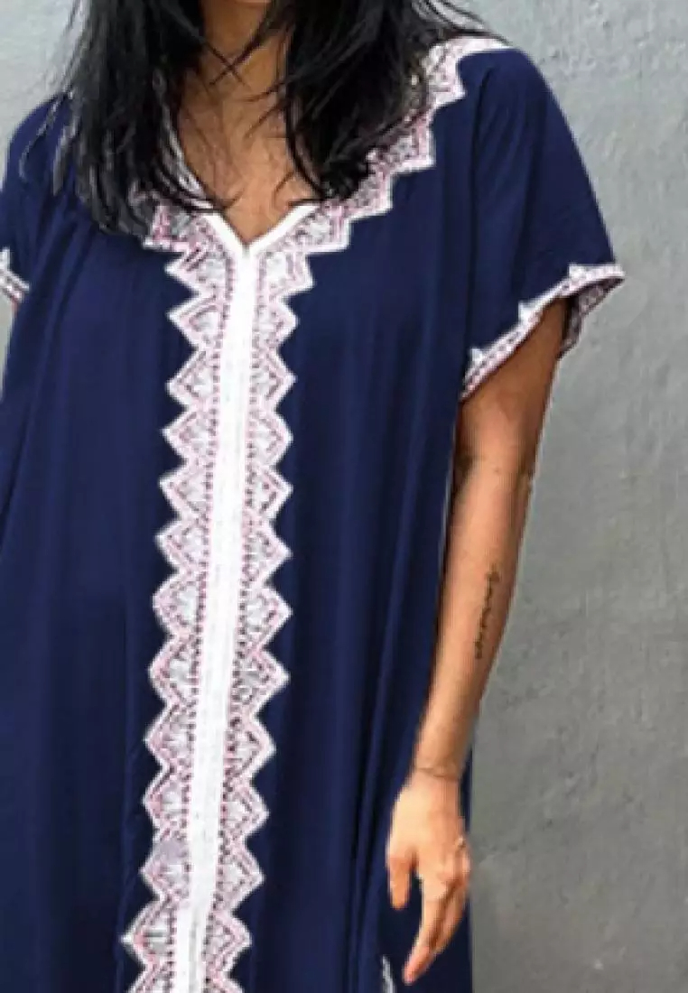 Fashionable new ethnic lace pattern dress K061706BK