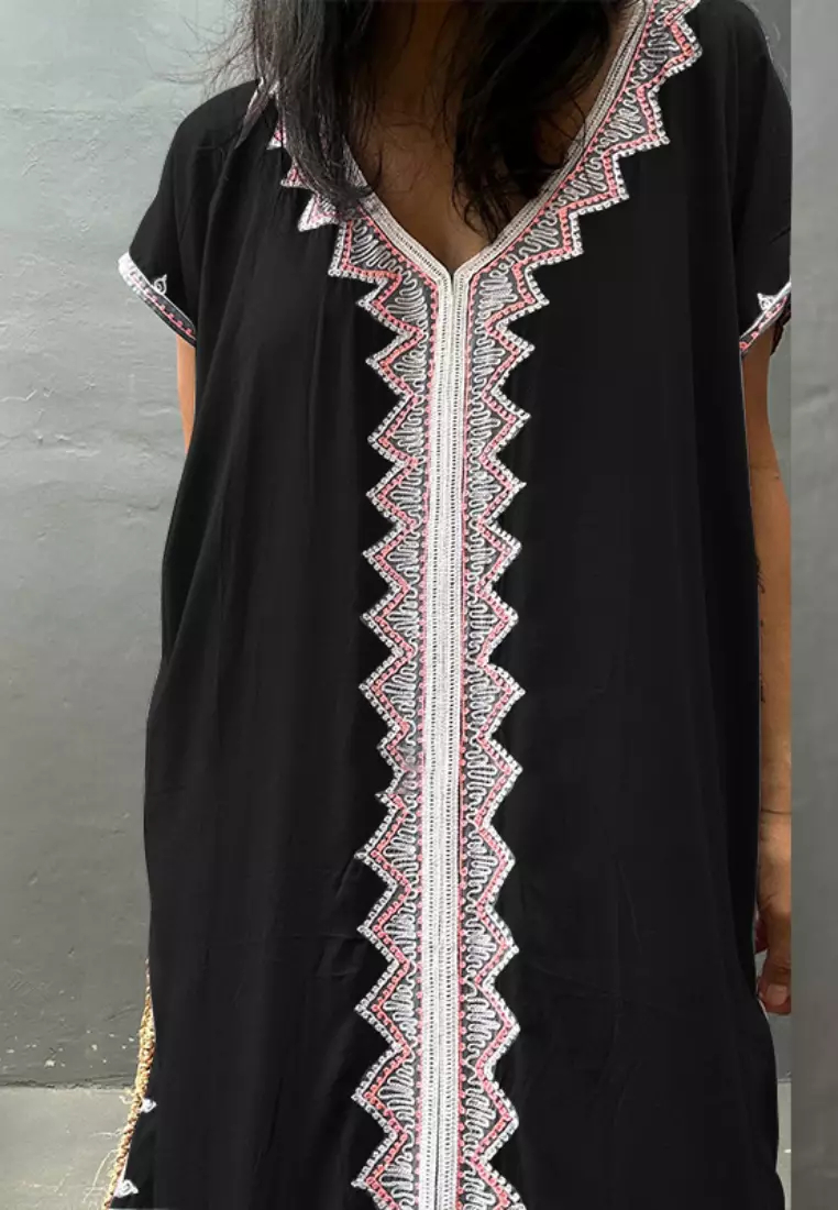 Fashionable new ethnic lace pattern dress K061706BK