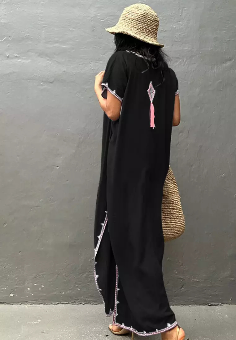 Fashionable new ethnic lace pattern dress K061706BK