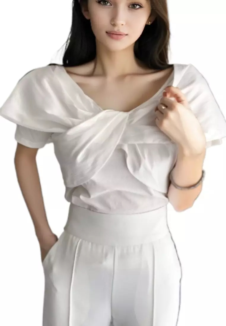 New summer V-neck big bow design T-shirt top K061403BK