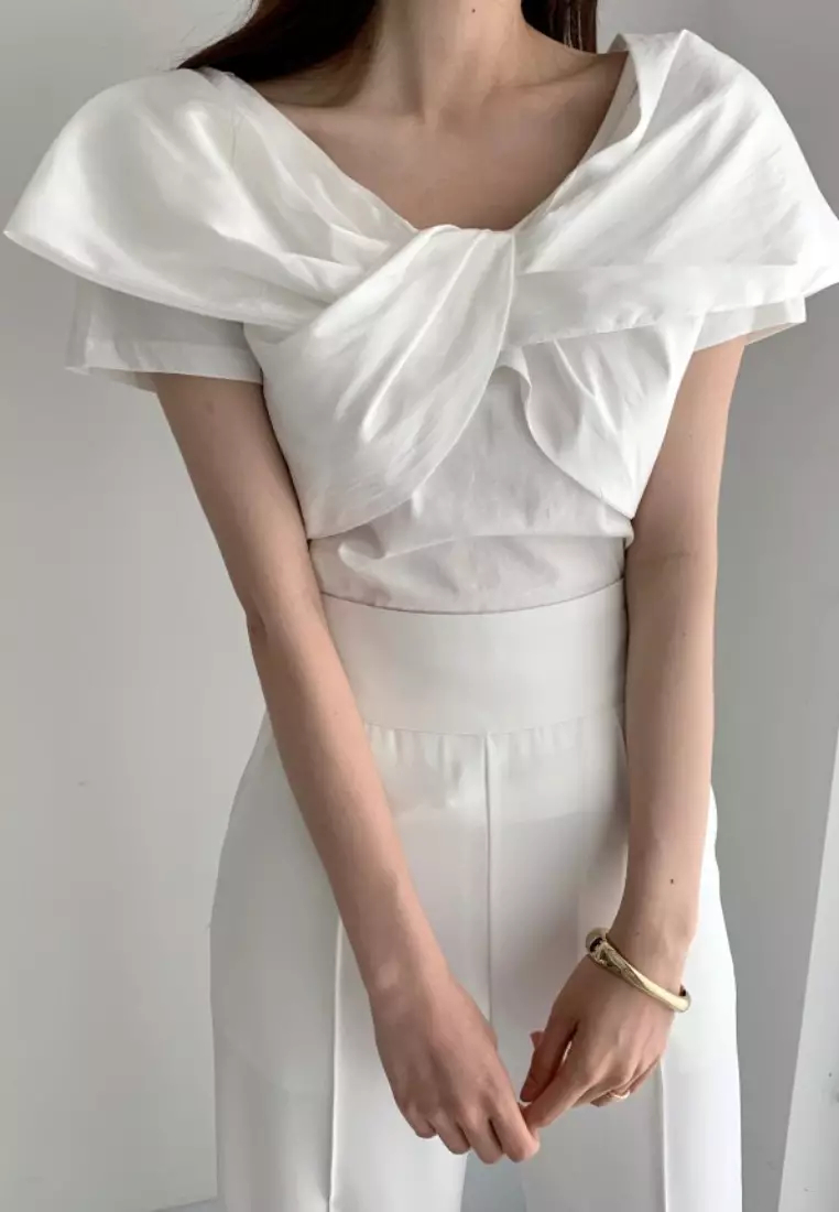 New summer V-neck big bow design T-shirt top K061403BK