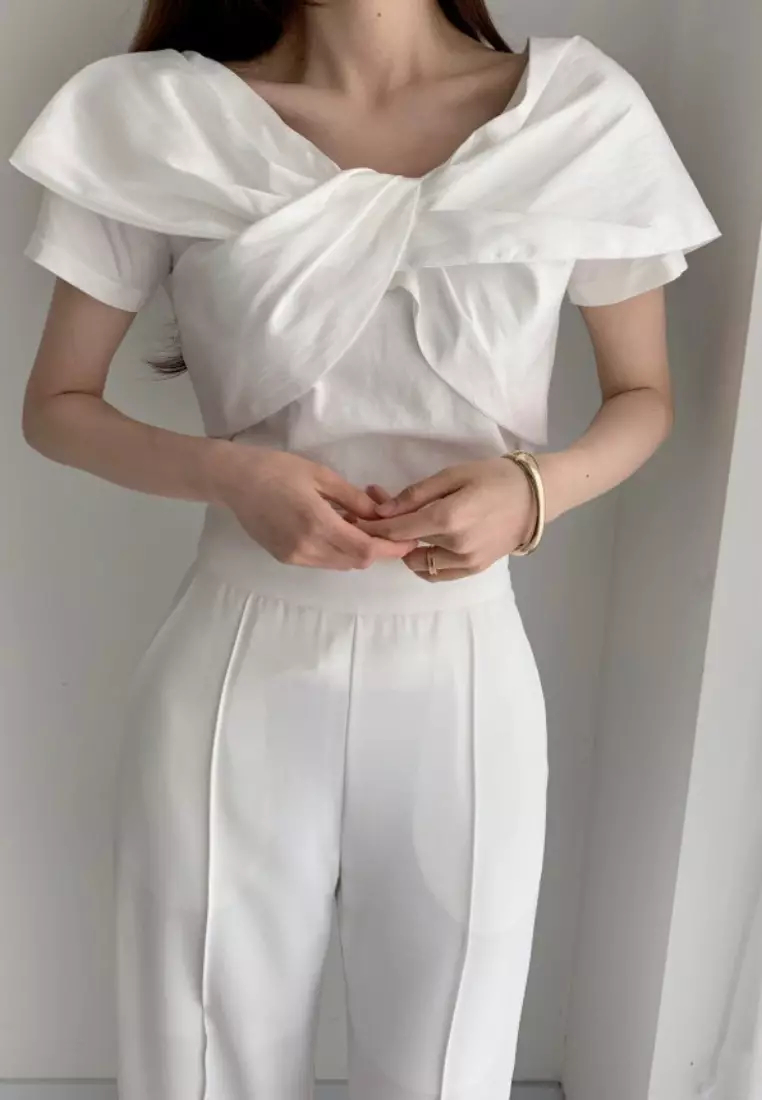 New summer V-neck big bow design T-shirt top K061403BK