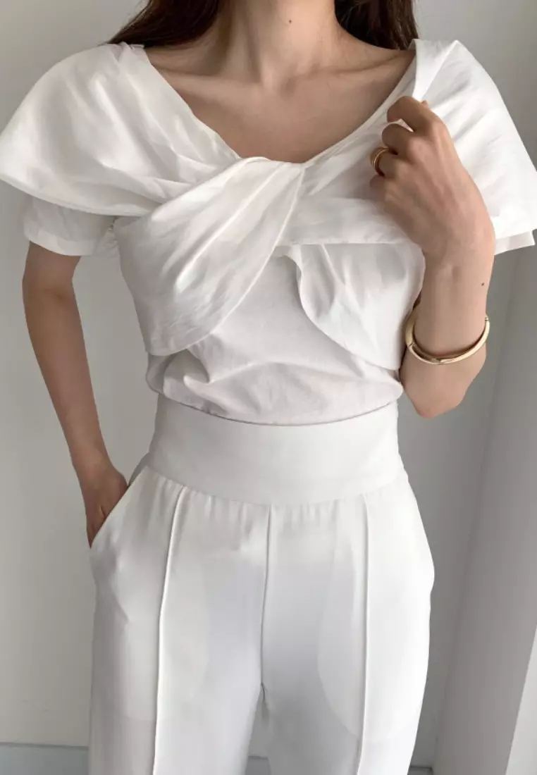 New summer V-neck big bow design T-shirt top K061403BK