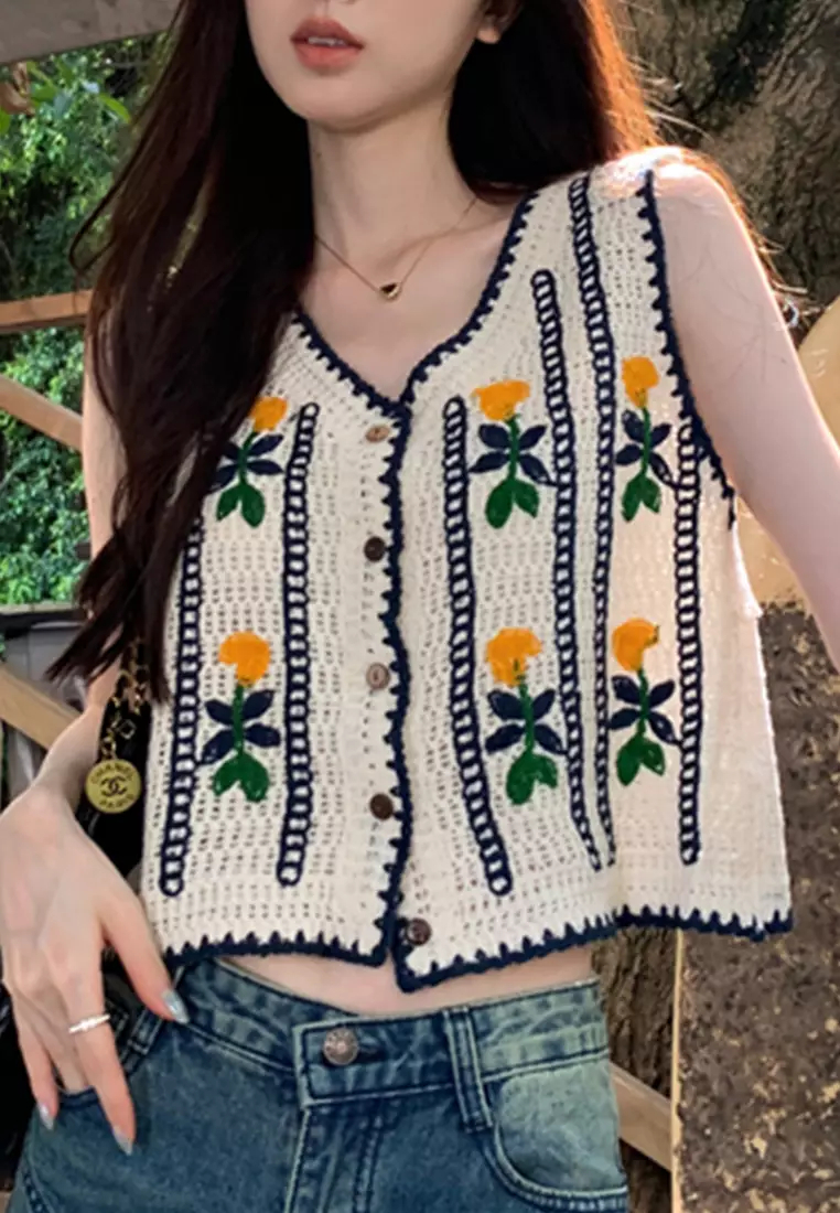 New summer crochet colorful woven vest women's tops K061805
