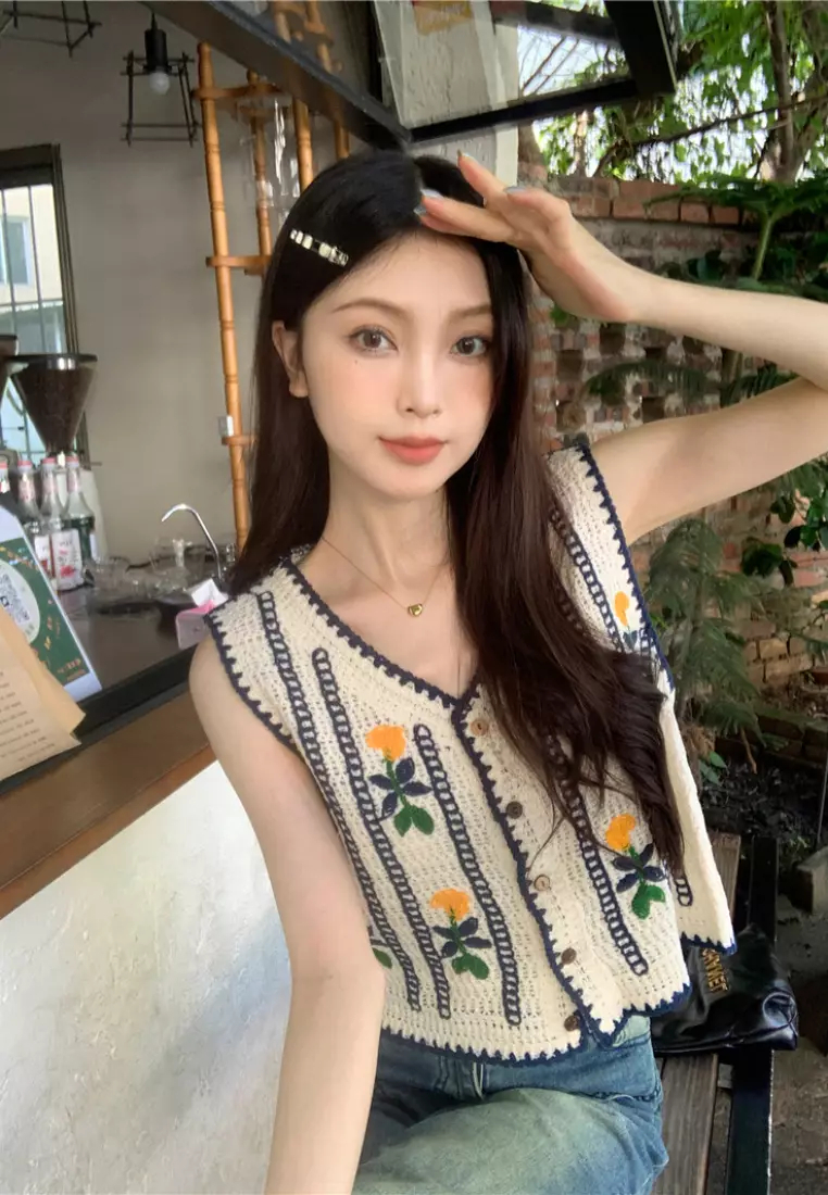 New summer crochet colorful woven vest women's tops K061805
