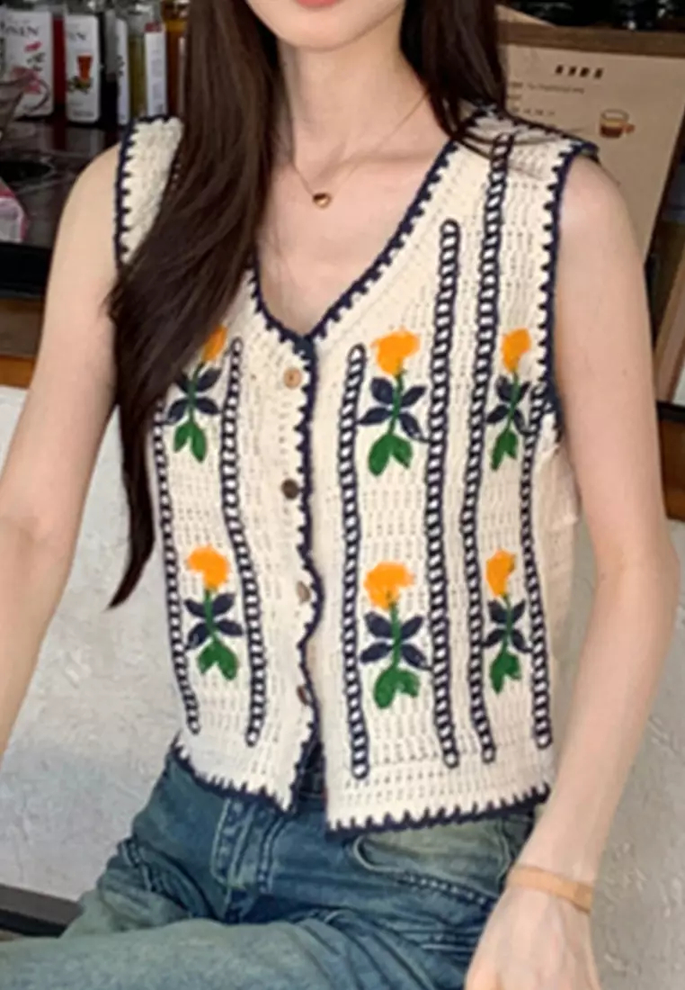 New summer crochet colorful woven vest women's tops K061805