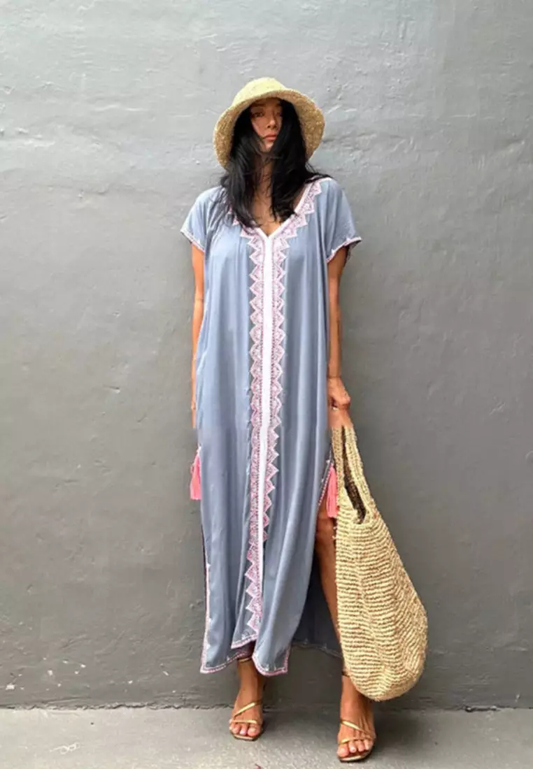 Fashionable new ethnic lace pattern dress K061706BK