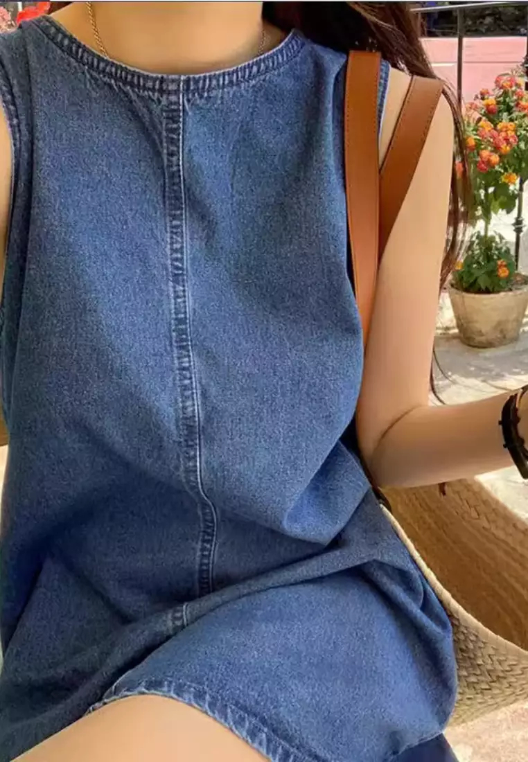 French style simple vest denim dress K061304