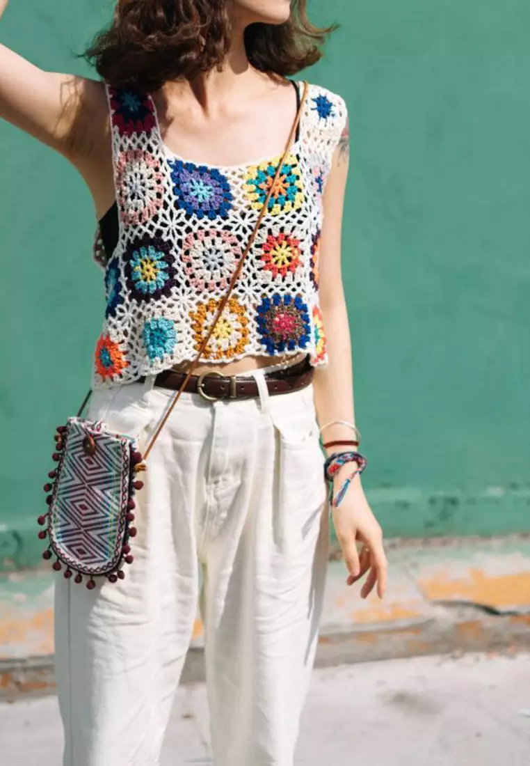 New summer crochet colorful woven vest women's tops K061804